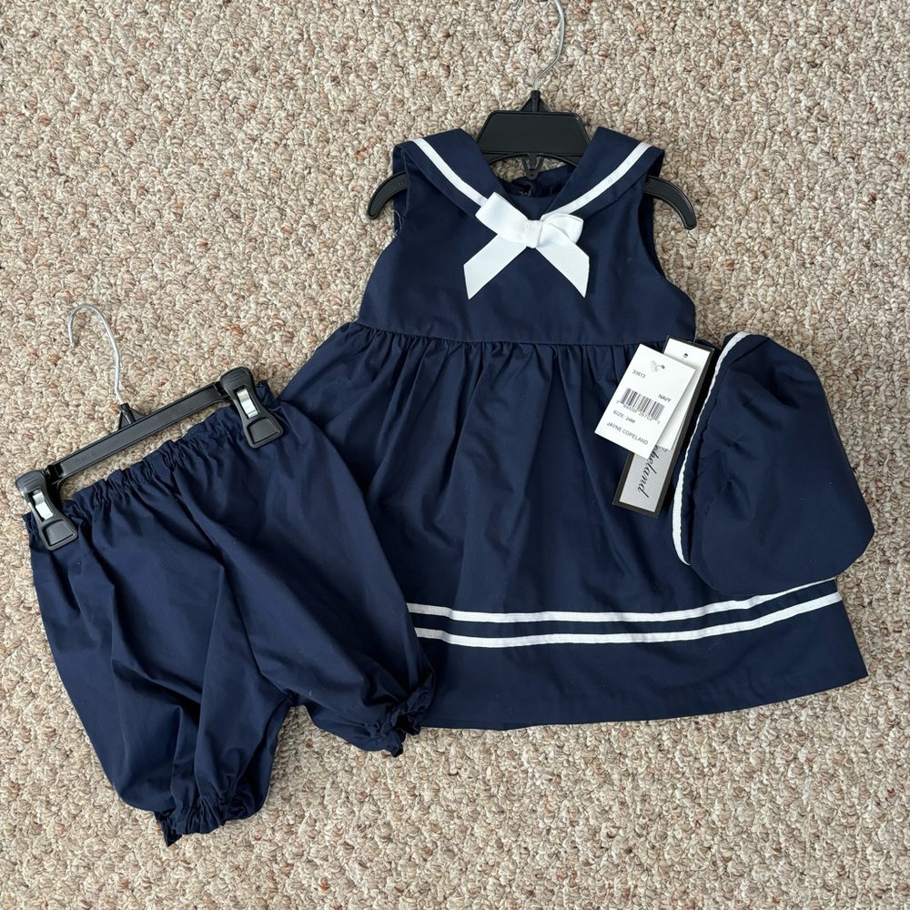 Navy Blue Sailor Dress Set with White Accents NWT